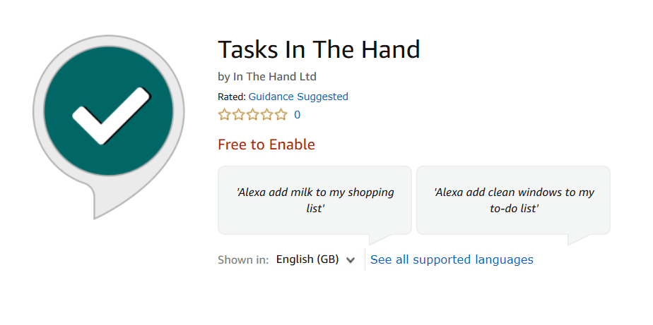 Tasks In The Hand in the Alexa Skills Store
