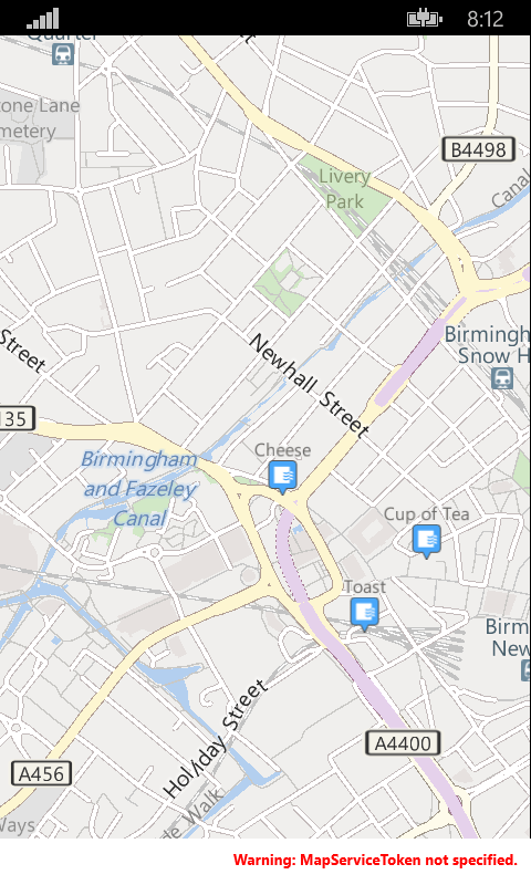 MapsTest on Windows Phone Emulator