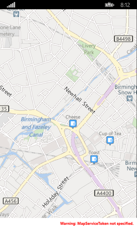 MapsTest on Windows Phone Emulator