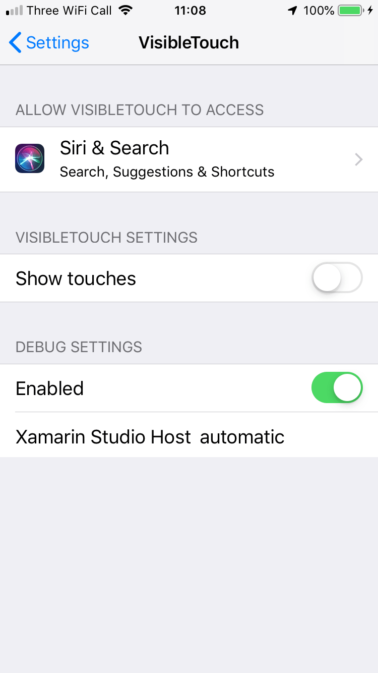 Visible Touch App Settings