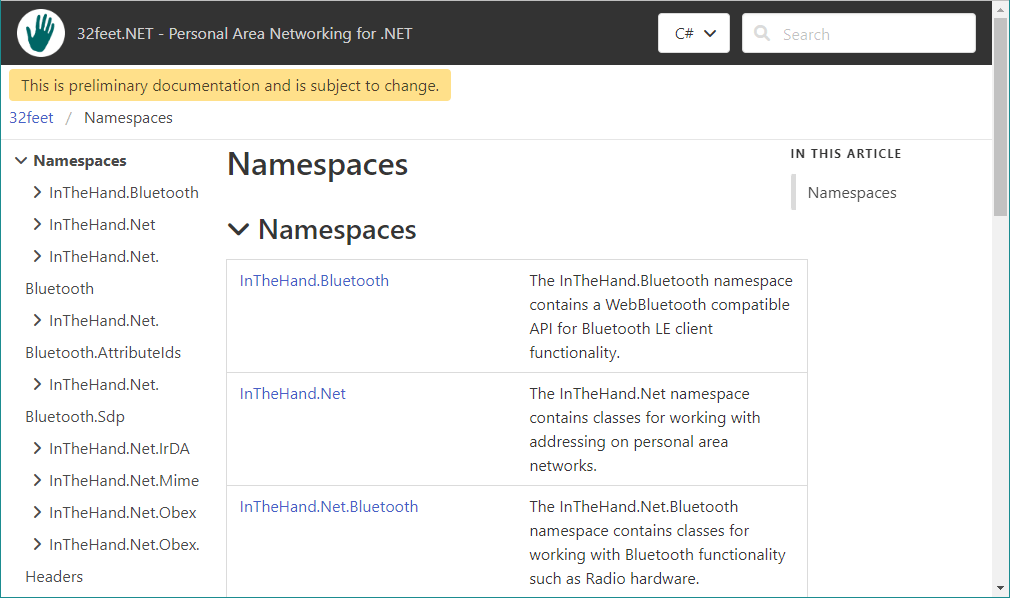 screenshot of new 32feet documentation