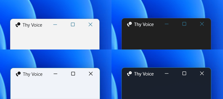 Screenshot of title bars in inactive and active states on light and dark themes.
